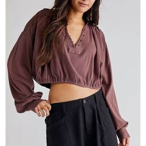 We the Free Free People Long Balloon Sleeve Cropped Shirt XS